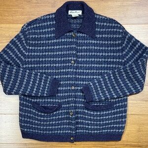 Vintage 90’s Eddie Bauer Wool Herringbone Button Up Collared Cardigan Small